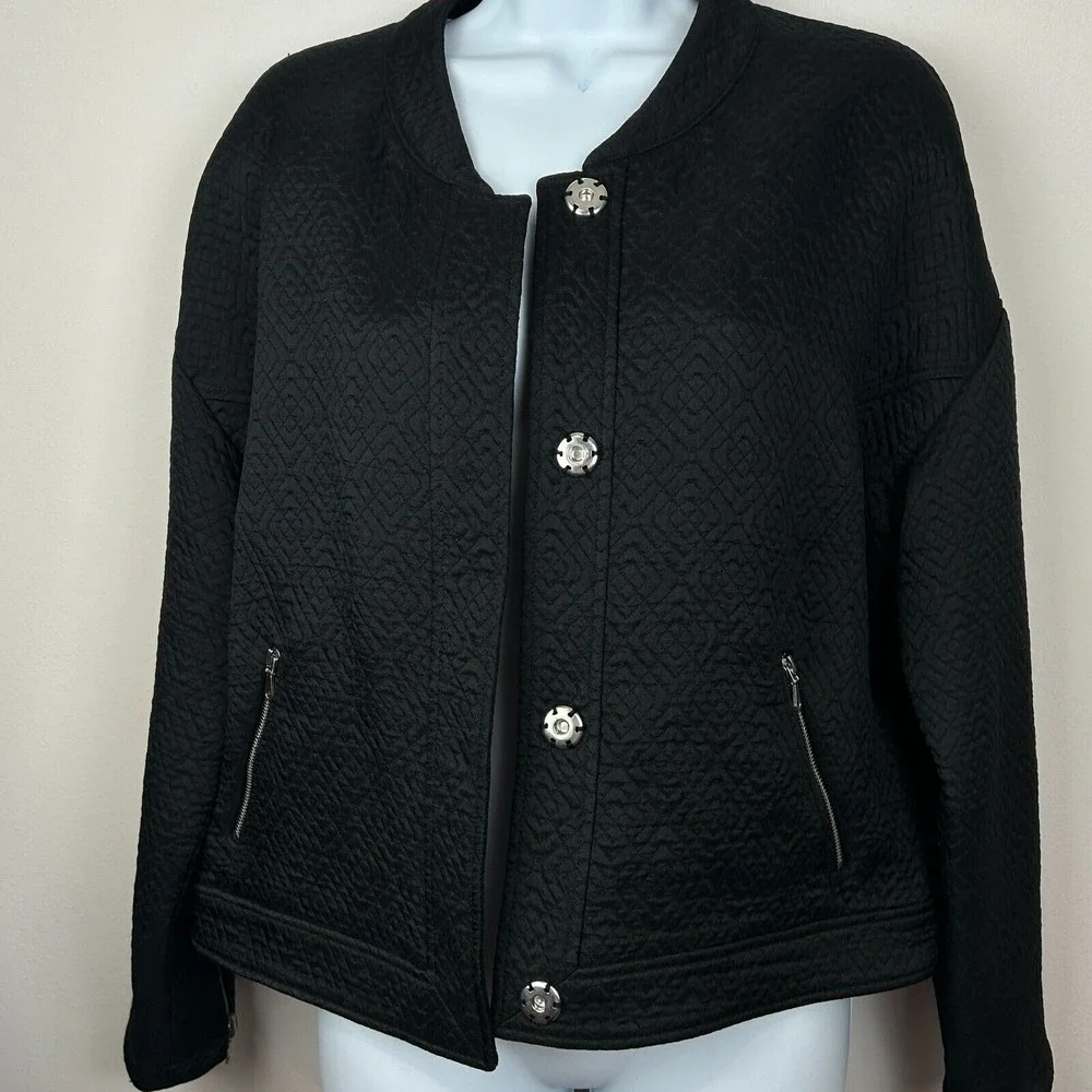 Rebecca Minkoff Black Quilted Moto Jacket Floral Lining Size M - Picture 10 of 14